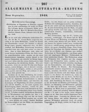 Gasparin, A. de: Christianisme et Paganisme ou Principes engagés dans la crise ecclésiastique du Canton de Vaud. [Dédié au futur Synode général des Églises réformées de France.] Genf: Beroud & Guers; Paris: Delay 1848
