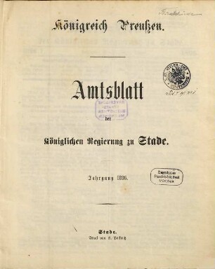 Amtsblatt für den Regierungsbezirk Stade. 1896