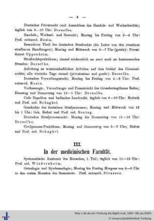III. In der medicinischen Facultät.