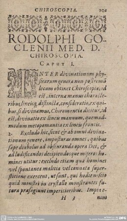 RODOLPHI GOCLENII MED. D. CHIROSCOPIA.