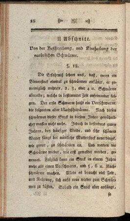 II Abschnitt. Von der Beschreibung, und Eintheilung der natürlichen Schwärme.