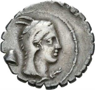 Denar serratus des L. Papius mit Darstellung eines Greifs