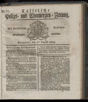 Nr. 63, sonnabend, den 7ten August 1819