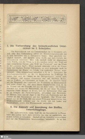 I. Die Vorbereitung des heimatkundlichen Unterrichtes im 2. Schuljahre