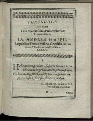 Threnodiae in obitum Viri ... Dn. Andreae Happii ...