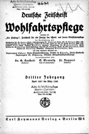 3: Deutsche Zeitschrift für Wohlfahrtspflege