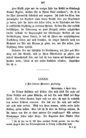 LXXXII. ? An seinen Bruder Ludwig.