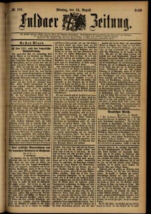 Erste Ausgabe vom Montag, den 12. August 1889.