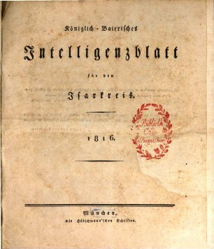 Königlich-bayerisches Intelligenzblatt für den Isarkreis. 1816