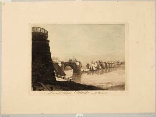 Die durch Napoleonische Truppen am 19. März 1813 gesprengte Augustusbrücke in Dresden