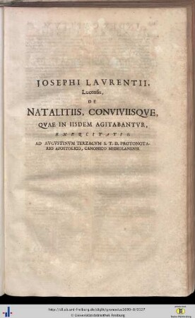 Josephus Laurentius: De Natalitiis Conviviisque … excercitatio.