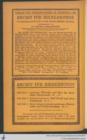 Information zum Archiv für Bienenkunde.