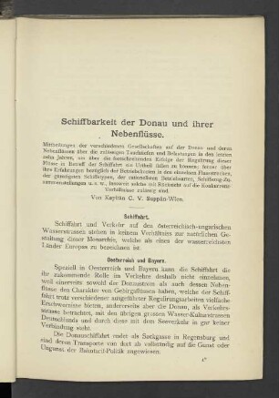 Schiffbarkeit der Donau und ihrer Nebenflüsse.