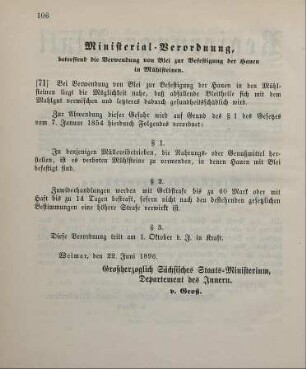 71. Ministerial-Verordnung, betreffend die Verwendung von Blei zur Befestigung der Hauen in Mühlsteinen