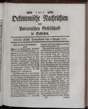 XXXIII. Stück. Sonnabends den 16 August 1777.