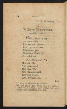 II. An Johann Wilhelm Gleim