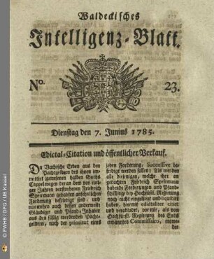 No. 23, Dienstag den 7. Junius 1785