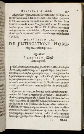 Disputatio XXX. De Justificatione Hominis peccatoris in genere