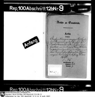 Verhandlungen über die Rückgabe des Hochstifts Osnabrück von Gustav Gustavson an Bischof Franz Wilhelm Enthält u.a.: Korrespondenz Franz Wilhelm mit dem kaiserlichen Bevollmächtigten Isaac Volmar über Räumung der Festung Vörden; Rechnungen über Empfang Gustav Gustavsons; Schreiben Bengt Oxenstiernas an Gustav Gustavson; Schreiben Gustav Gustavsons über verschiedene Gravamina