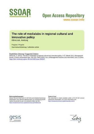 The role of medialabs in regional cultural and innovative policy