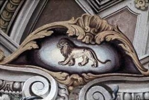 Illusionistische Architektur mit fingierten Reliefs: Allegorien der Künste und Wisenschaften und römische Kaiserporträts