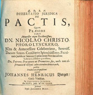 Dissertatio Iuridica De Pactis