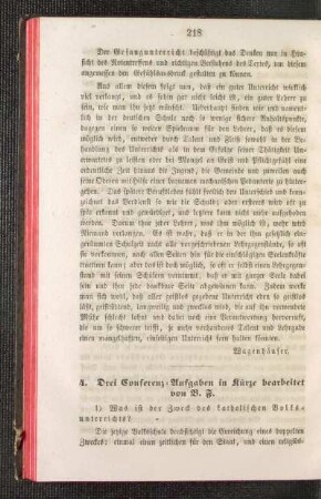 Drei Conferenz-Aufgaben in Kürze