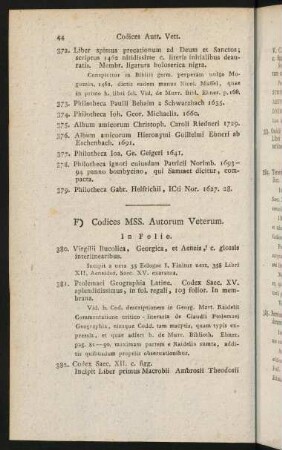 44-47, F) Codices MSS. Autorum Veterum