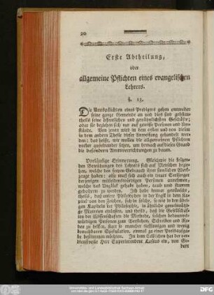 Erste Abtheilung, oder allgemeine Pflichten eines evangelischen Lehrers.