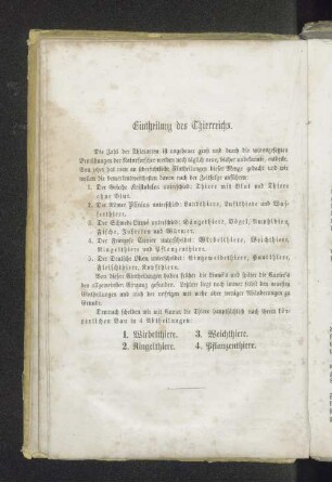 Eintheilung des Thierreichs.