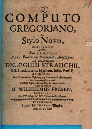 De computo Gregoriano, s. stylo novo diss.