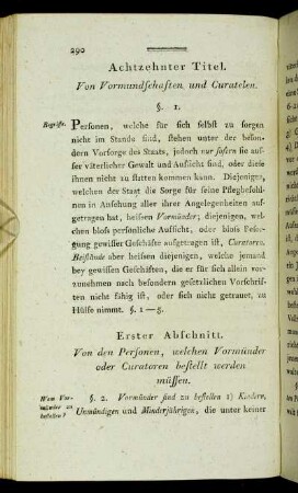 Achtzehnter Titel. Von Vormundschaften und Curatelen