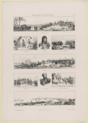 Schlachtenszenen mit Napoleon und den Bildnissen von Murat und Davoust