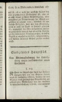 Siebzehntes Hauptstück. Von Wiederaufnehmung der Untersuchung wegen vorkommender neuen Umständen.