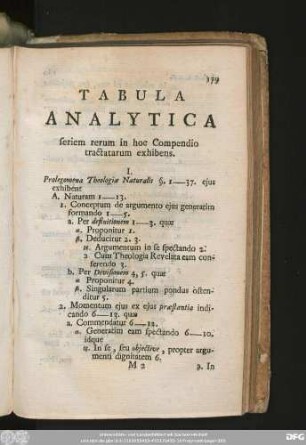 Tabula Analytica seriem rerum in hoc Compendio tractatarum exhibens.