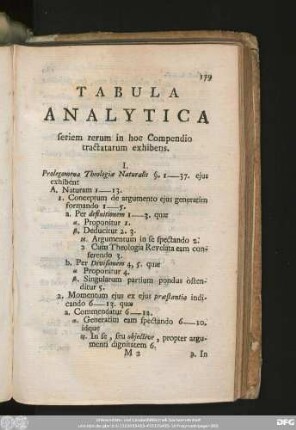 Tabula Analytica seriem rerum in hoc Compendio tractatarum exhibens.