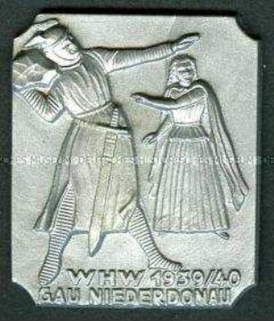 WHW-Abzeichen, Nibelungensage: Gunther wirft Stein, Straßensammlung im Gau 20 Niederdonau von Januar 1940