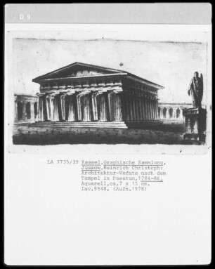Architektur-Vedute nach der Basilika und dem Neptuntempel in Paestum
