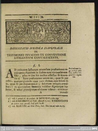 Dissertatio Iuridica Inauguralis De Testimonio Invalido Ex Conventione Litigantium Convalescente