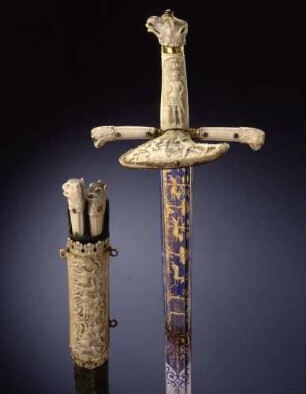 Hirschfänger / Hirschfänger mit Scheide, Messer und Gabel
