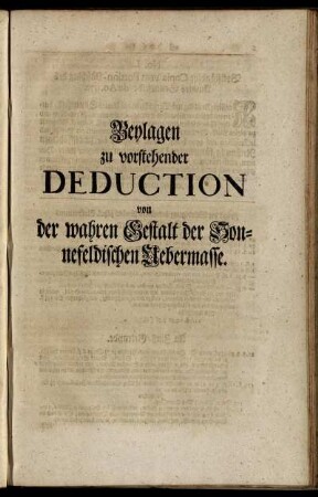 Beylagen zu vorstehender Deduction von der wahren Gestalt der Sonnefeldischen Uebermasse.