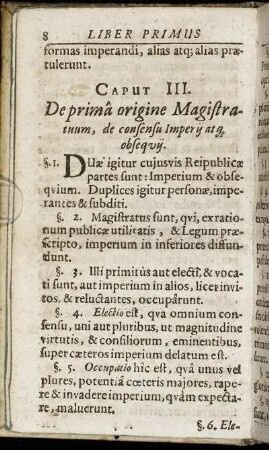 Caput III. De prima origine Magistratuum, de consensu Imperii atque obsequii