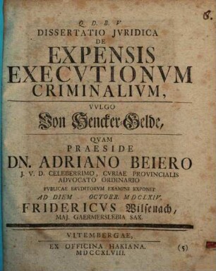Diss. iur. de expensis executionum criminalium