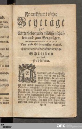 Vier und Siebenzigstes Stück. Schreiben an das Publikum.