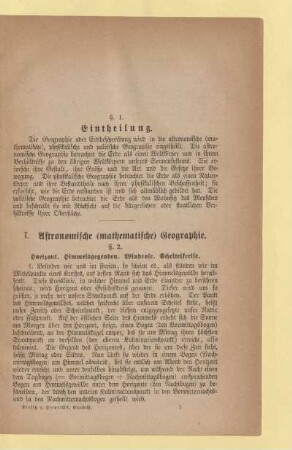 I. Astronomische (mathematische) Geographie