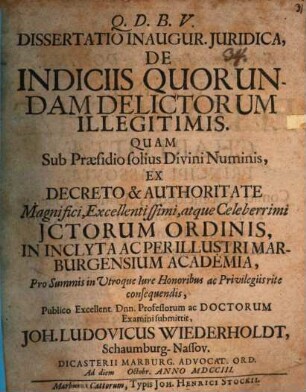 Dissertatio inaugur. juridica, de indiciis quorundam delictorum illegitimis