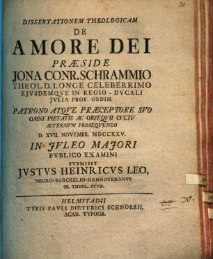 Dissertationem theologicam De amore dei ...