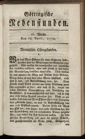 16. Woche. Den 18. April, 1778