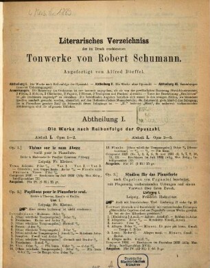Literarisches Verzeichniß der im Druck erschienenen Tonwerke von Robert Schumann : angefertigt von Alfred Dörffel