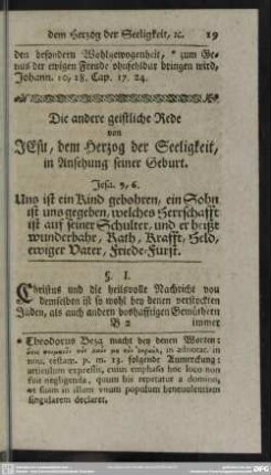 Die andere geistliche Rede von Jesu, dem Herzog der Seeligkeit, in Ansehung seiner Geburt